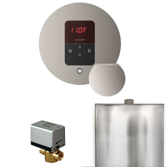 Basic Butler Steam Shower Control Package with Round iTempo Control and Steamhead in Brushed Nickel