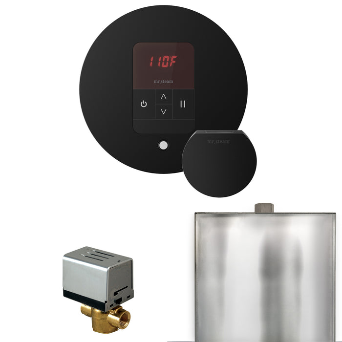 Basic Butler Steam Shower Control Package with Round iTempo Control and Steamhead in Matte Black