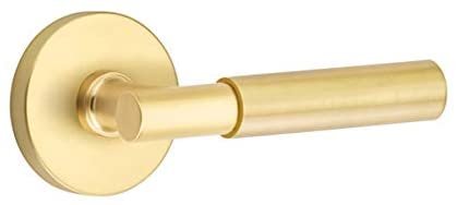 Emtek Privacy Set, Disk Rosette, Myles Lever (Right Hand, Unlacquered Brass)