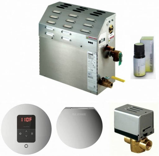 Mr Steam MS-400-EC1 9 KW Steam Bath Generator Package Including I tempo Control and Steam Head in Brushed Nickel - Autoflush and Free Eucalyptus Aroma Therapy Oil