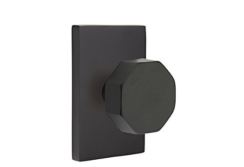 Emtek Privacy Set, Modern Rectangle Rosette, Octagon Knob (Flat Black)
