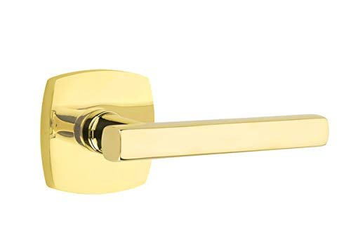 Emtek Passage Set, CF Mechanism, Urban Modern Rosette, Freestone Lever, Unlacquered Brass
