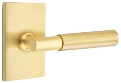 Emtek Privacy Set, CF Mechanism, Modern Rectangular Rosette, Myles Lever, Satin Brass