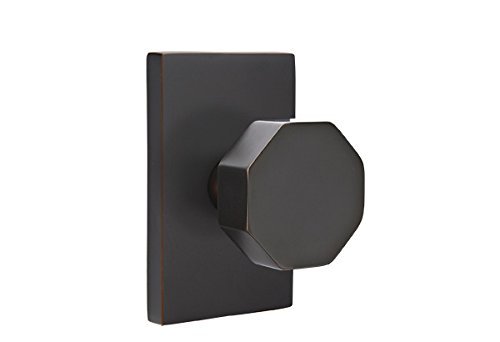 Emtek Privacy Set, Modern Rectangle Rosette, Octagon Knob (Flat Black)