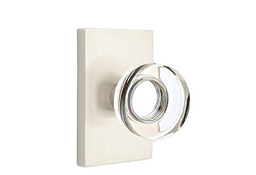 Privacy Set, Modern Rectangle Rosette, Modern Disc Crystal Knob, Satin Brass