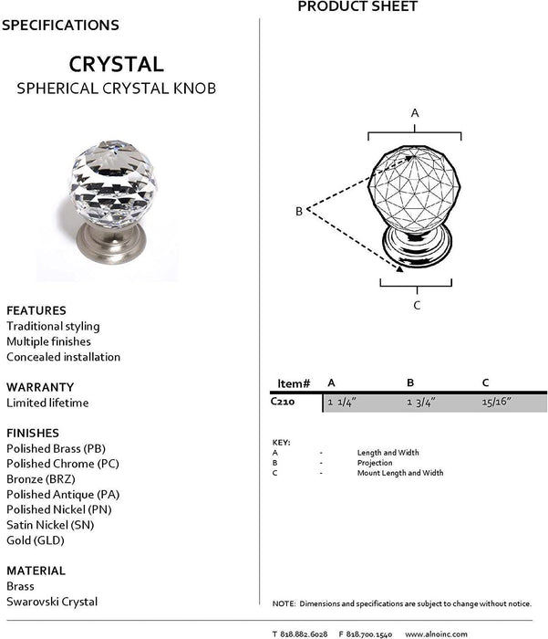 Swarovski Crystal 1 1/4" Crystal Knob