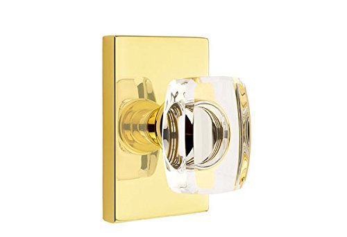 Emtek Privacy Set, Modern Rectangle Rosette, Modern Windsor Crystal Knob (Satin Brass)